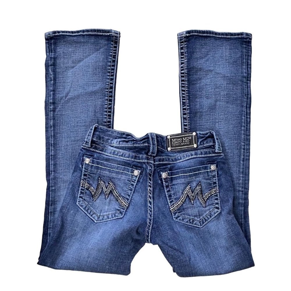Miss Me Womens Signature Boot Cut Jeans Size 27 Embellished Pocket Mid Rise Blue - Picture 11 of 12